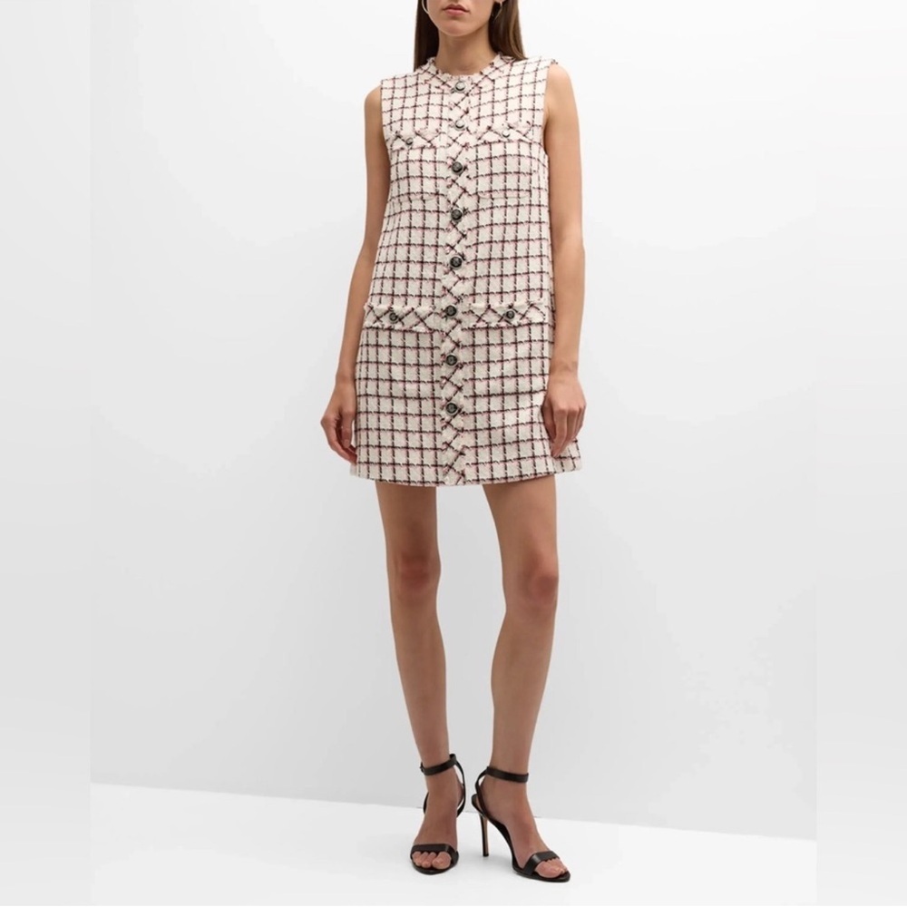Veronica Beard White Tweed Mini Plaid Laurel Sleeveless Dress - Picture 3 of 10